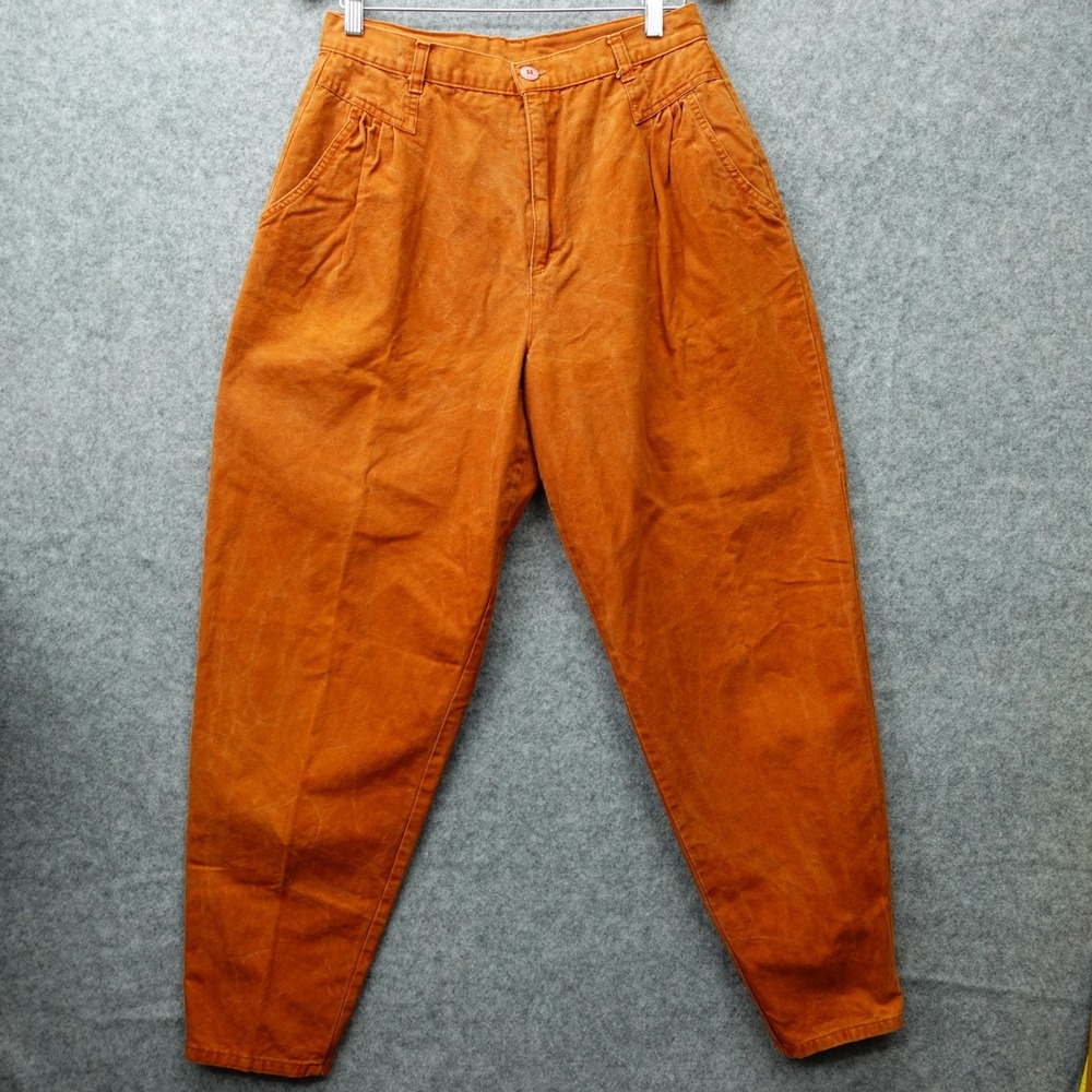 Vintage 80s Pleated Pants Women S 4 Mustard Brown Mom Tapered CHEROKEE 29x31 USA